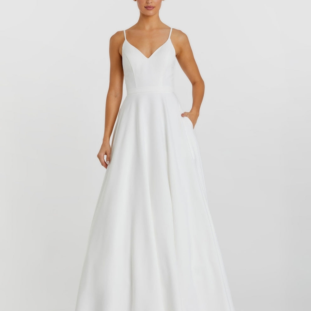 Mac Duggal Layered Tulle Chiffon Ballgown Wedding Dress